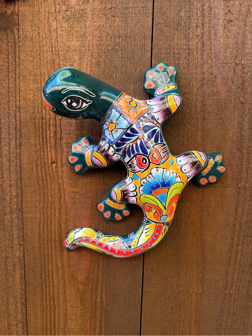 Hand-Painted Multicolor Talavera Salamander/Gecko Wall Art